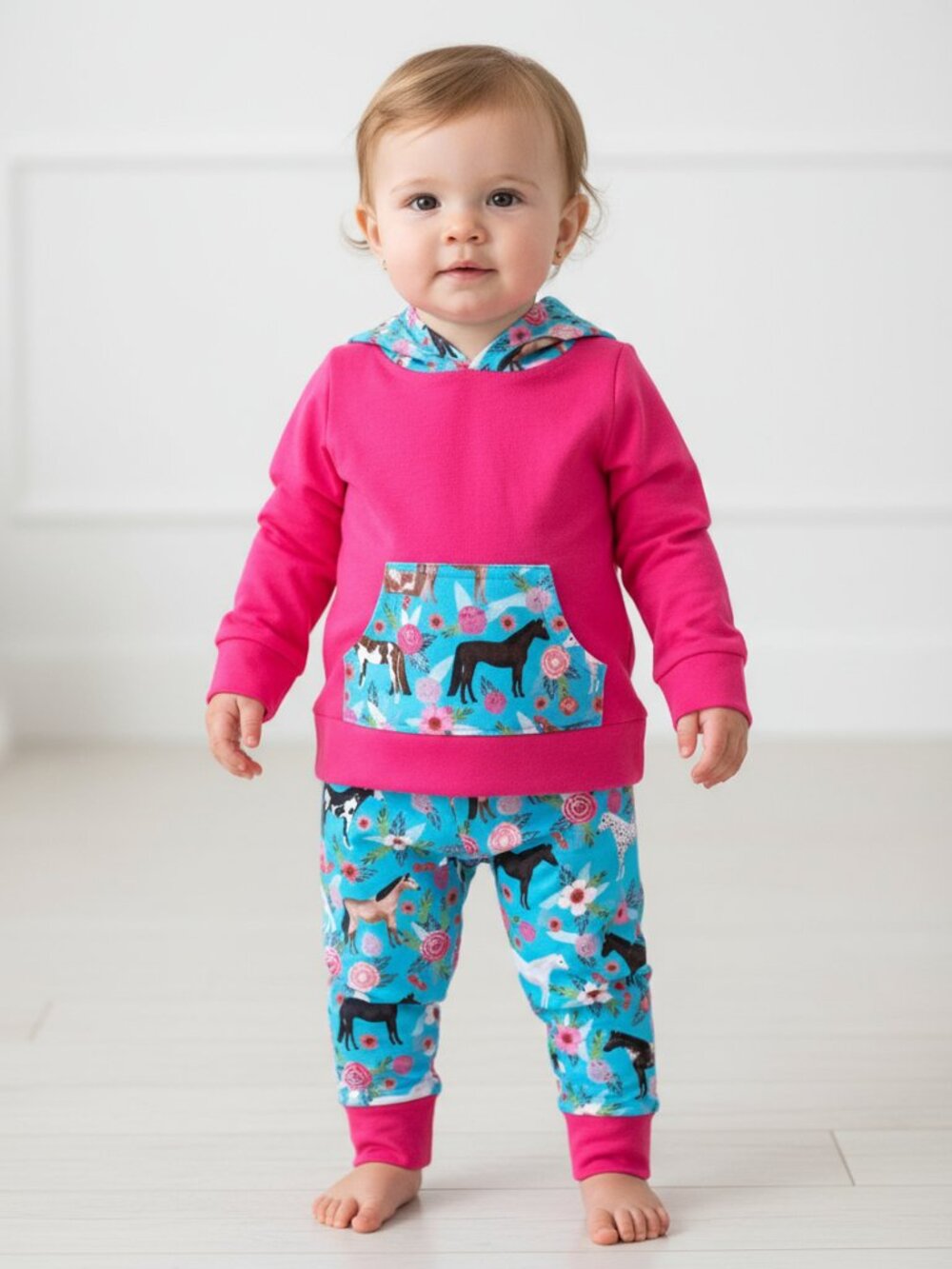 Baby Girl Horse Outfit: Hot Pink Hoodie & Jogger Set